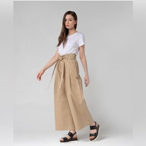 WIDE LEG PANTS high waisted High Rise Belted Cotton Casual Pants For Women SizeM